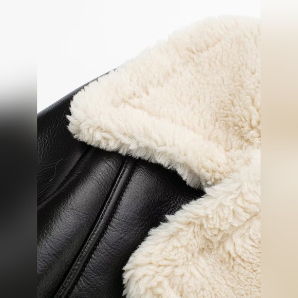Collared Neck Long Sleeve Plush Cropped Jacket - Picture 3 of 5
